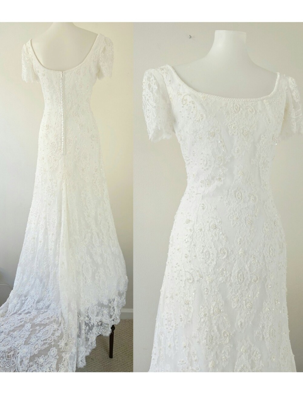 Mori Lee Hand Beaded Lace Wedding Gown With Train Size 14 White Ivory Bridal
